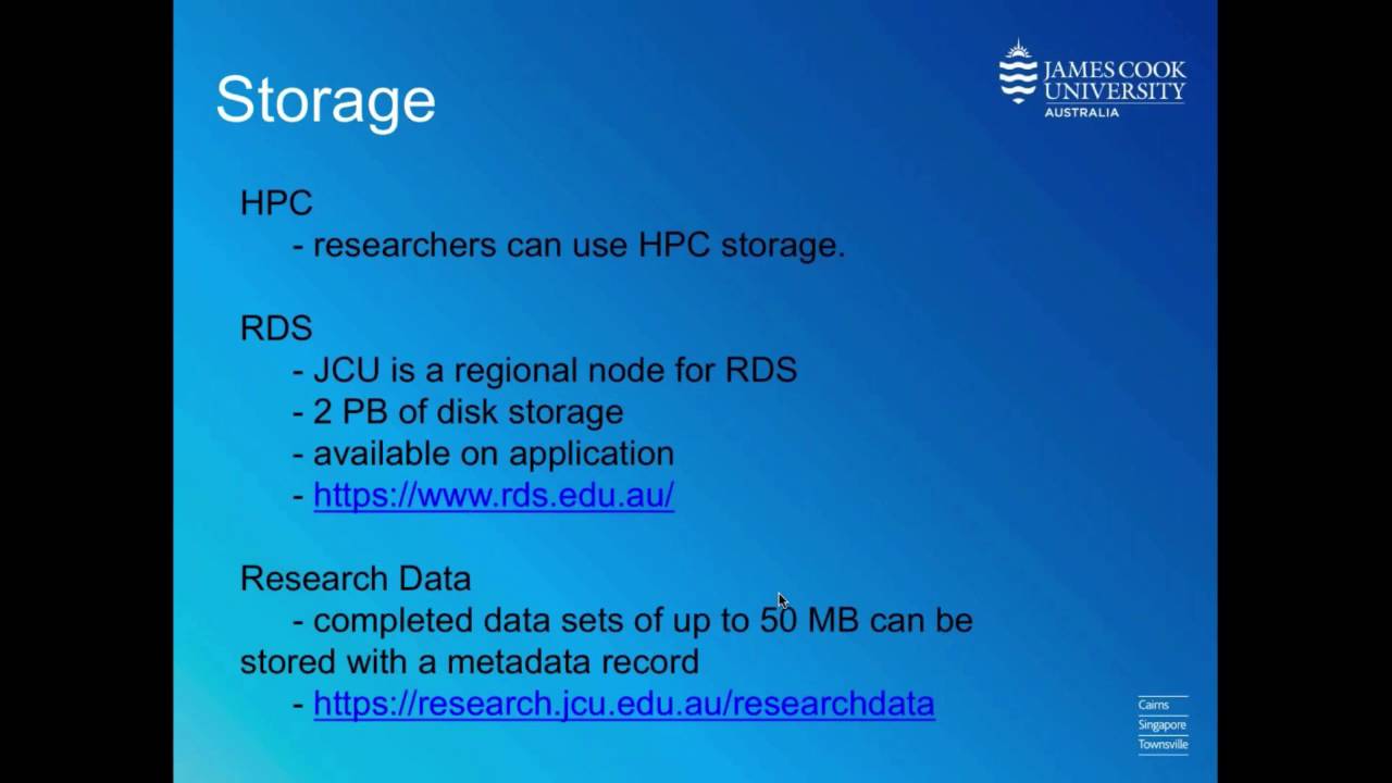 Research Data Storage at James Cook University π