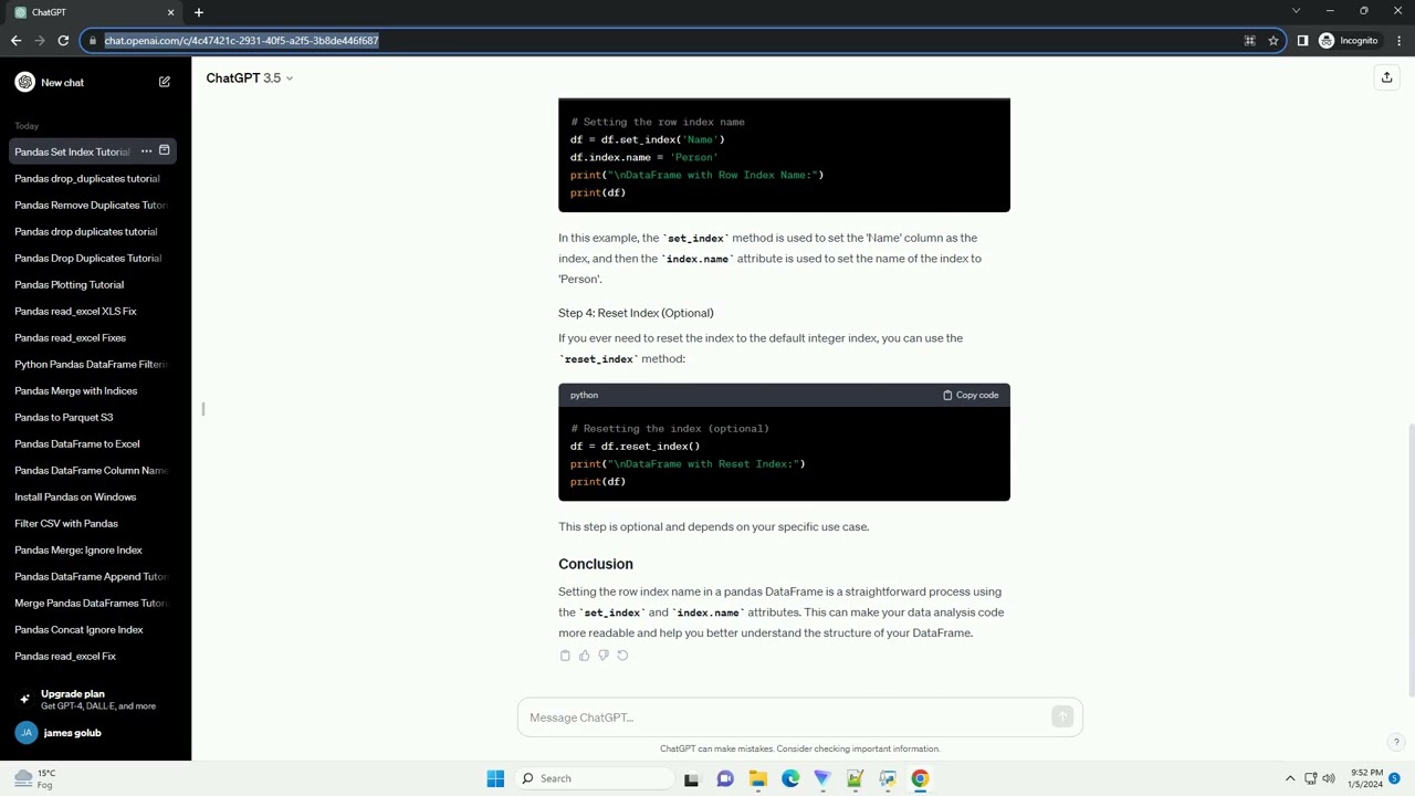 Set Row Index Name in Pandas DataFrame