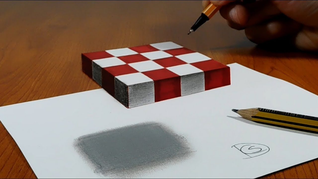 3D Trick Art on Paper: Floating Chess 🎨