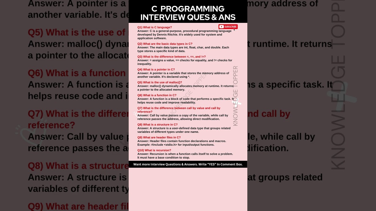 Top 10 C Programming Interview Questions & Expert Answers 🖥️