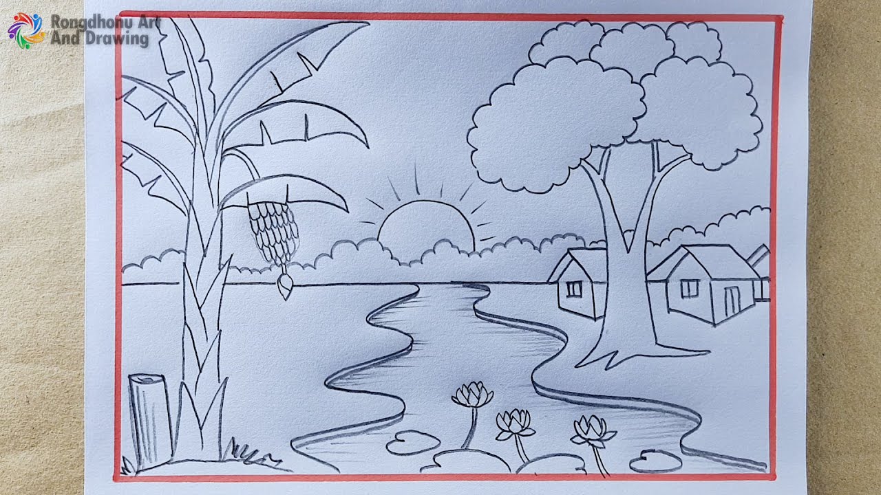 Beautiful Village Scenery Drawing Using Just a Pencil| Easy Step-by-Step Art