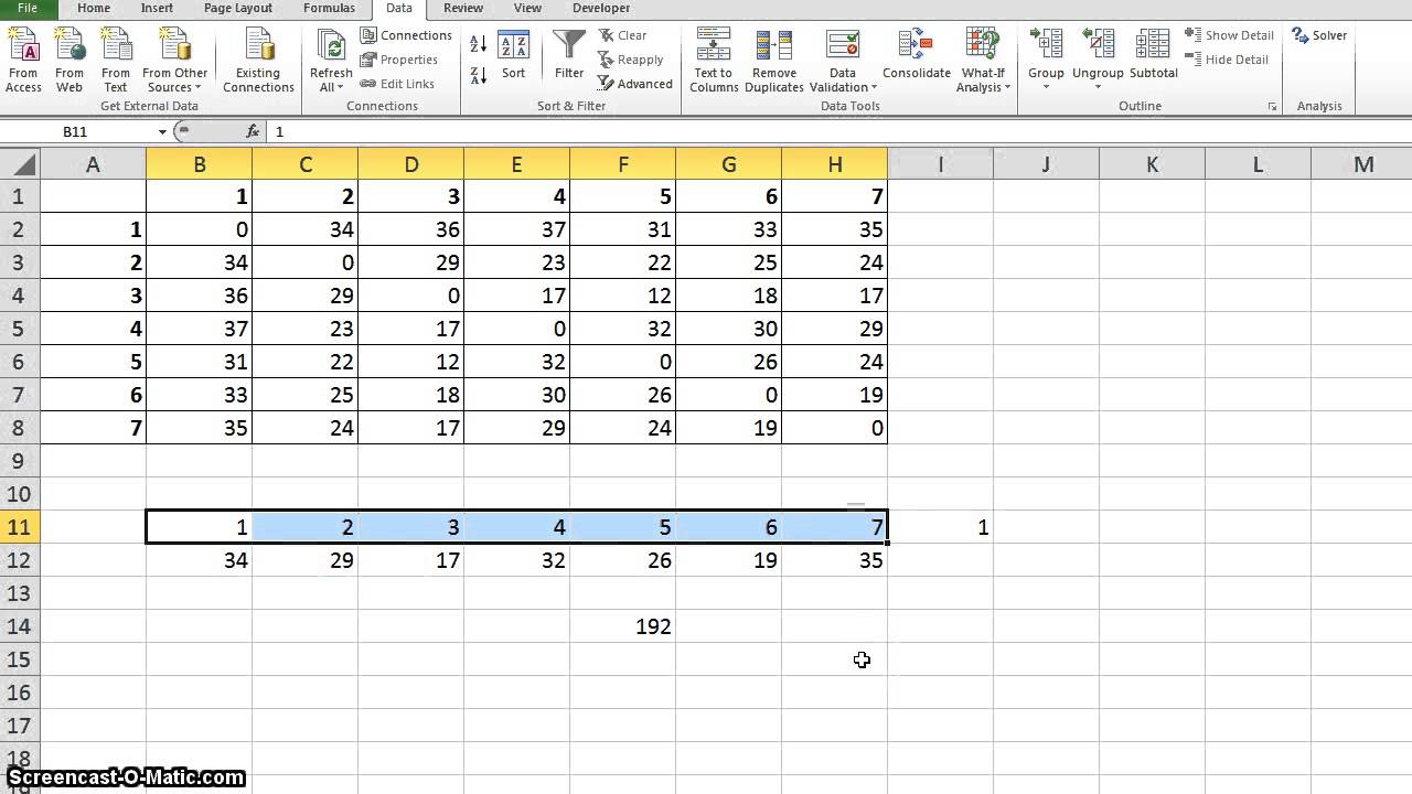 Optimizing the Traveling Salesman Problem (TSP) with Excel Solver