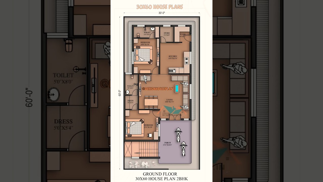 30x60 House Design with Parking & 2BHK 🏡