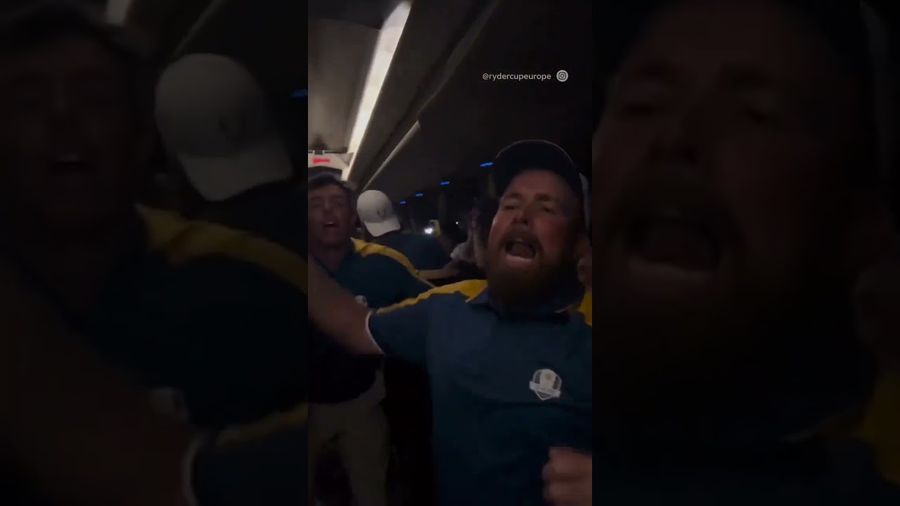 Team Europe Celebrates Victory on Team Bus