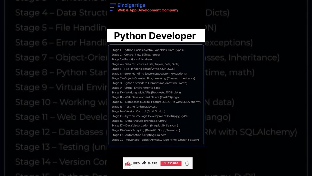 Python Developer Roadmap 2025 🚀 | Master Coding Skills from Beginner to Pro with Einzigartige