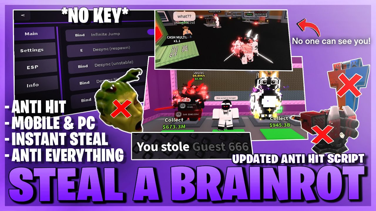 Steal A Brainrot Script *NO KEY* - Invisible Steal, Anti Hit, Anti Swap, Brainrot Spawner & More! β―οΈ