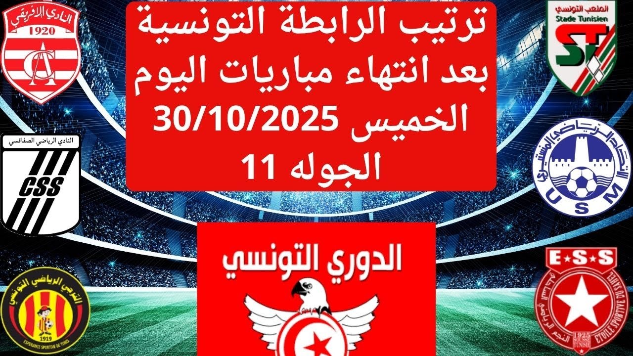 ترتيب الدوري التونسي بعد فوز الترجي في الجولة 11 ⚽️