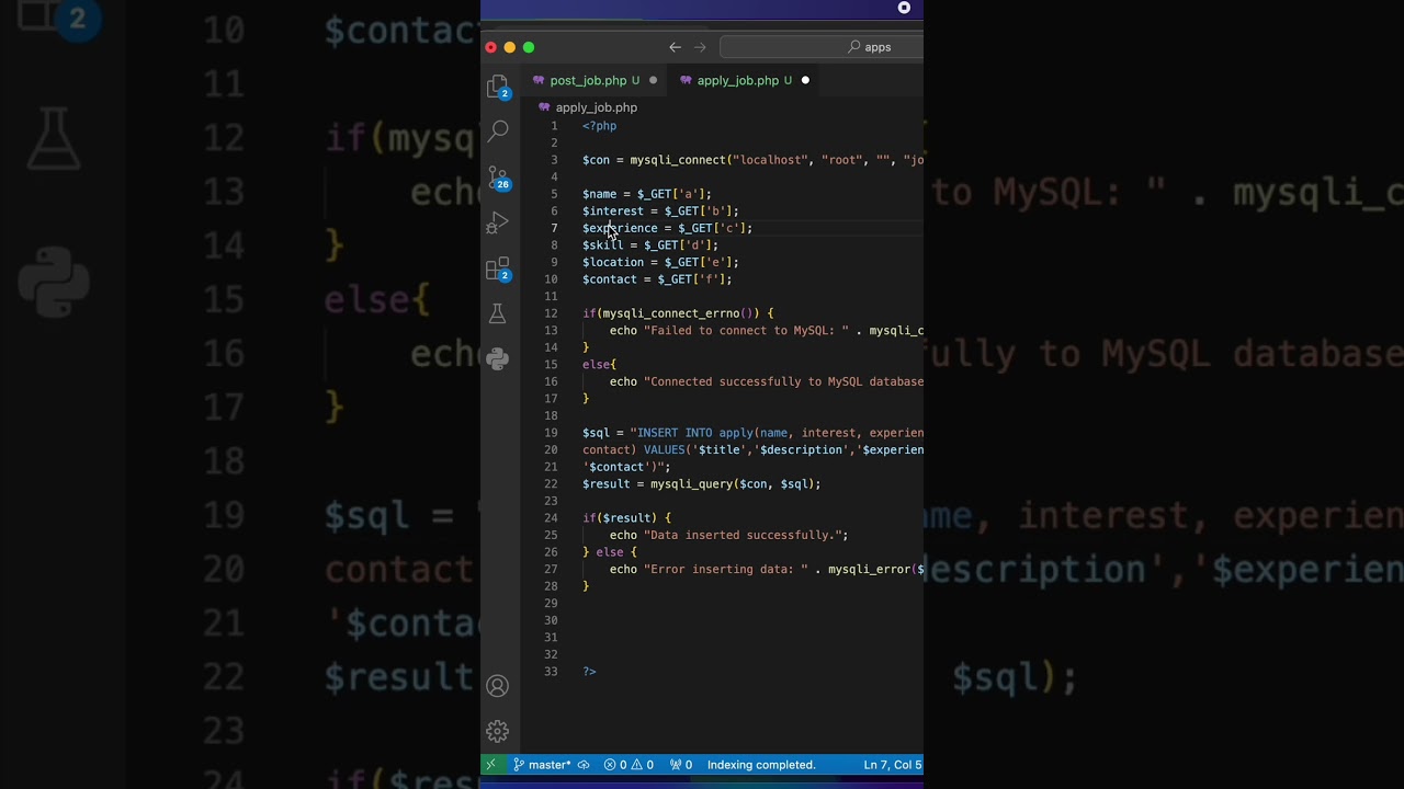 PHP Database Connection in VS Code