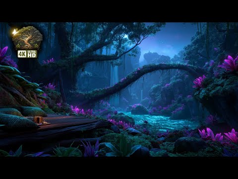 🌿 8H Bioluminescent Rainforest Ambience – Nature Sounds Only for Deep Sleep | ASMR 4K