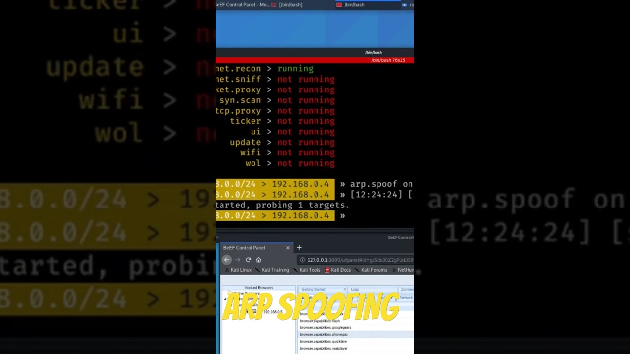 ARP spoofing on VM machine using BEEFhook js #cybersecurity #pentesting #ethicalhacking