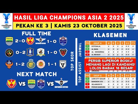 Hasil Liga Champions Asia 2 2025 - Persib vs selangor FC - Klasemen Liga Champions Asia 2 2025 T