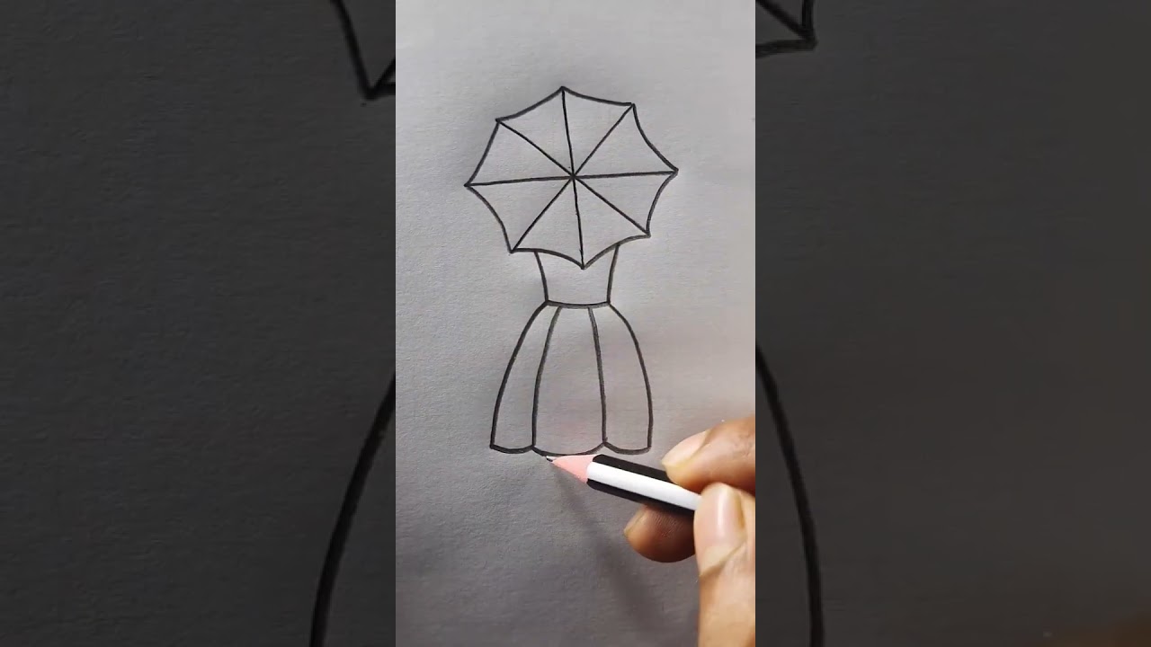 Girl with Umbrella Pencil Drawing 🌂