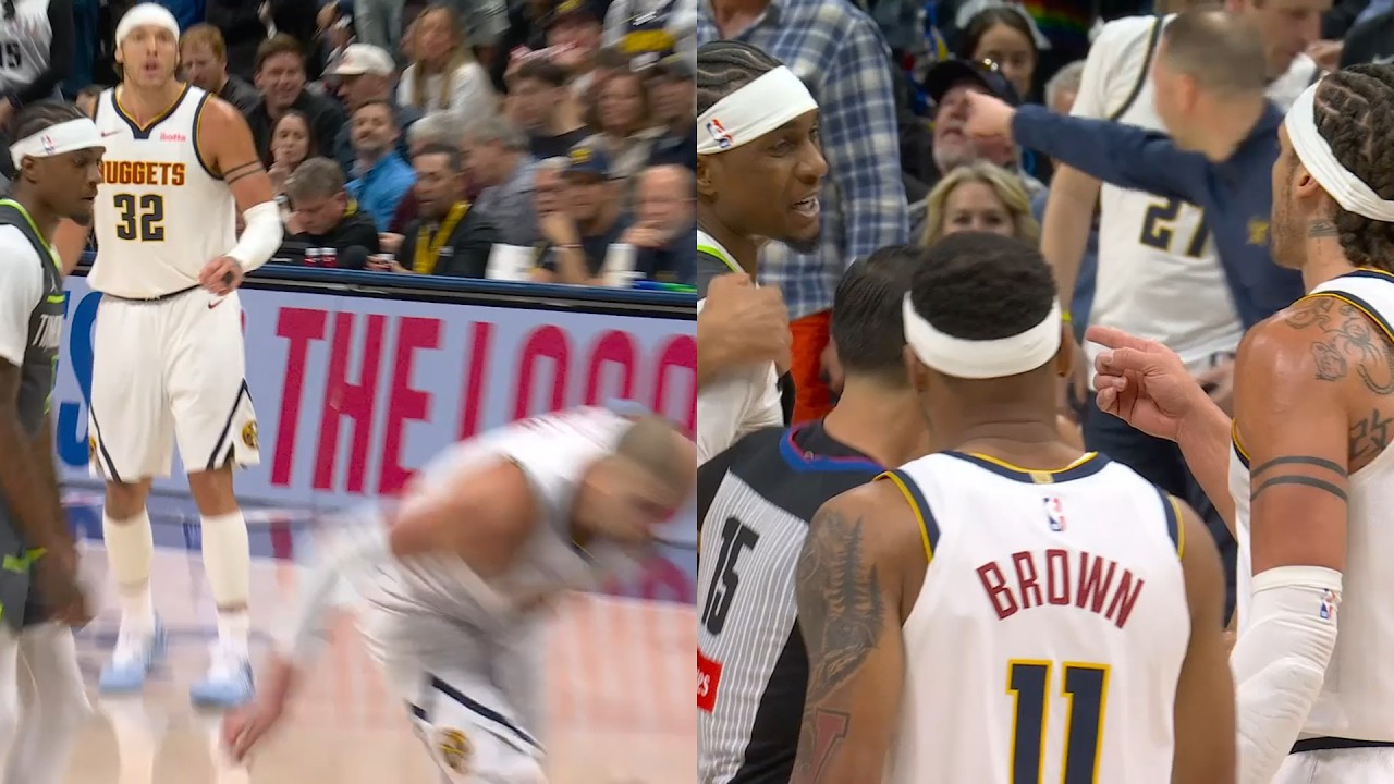 Jaden McDaniels shoves Nikola Jokic in the back after the bucket in Game 1 😳