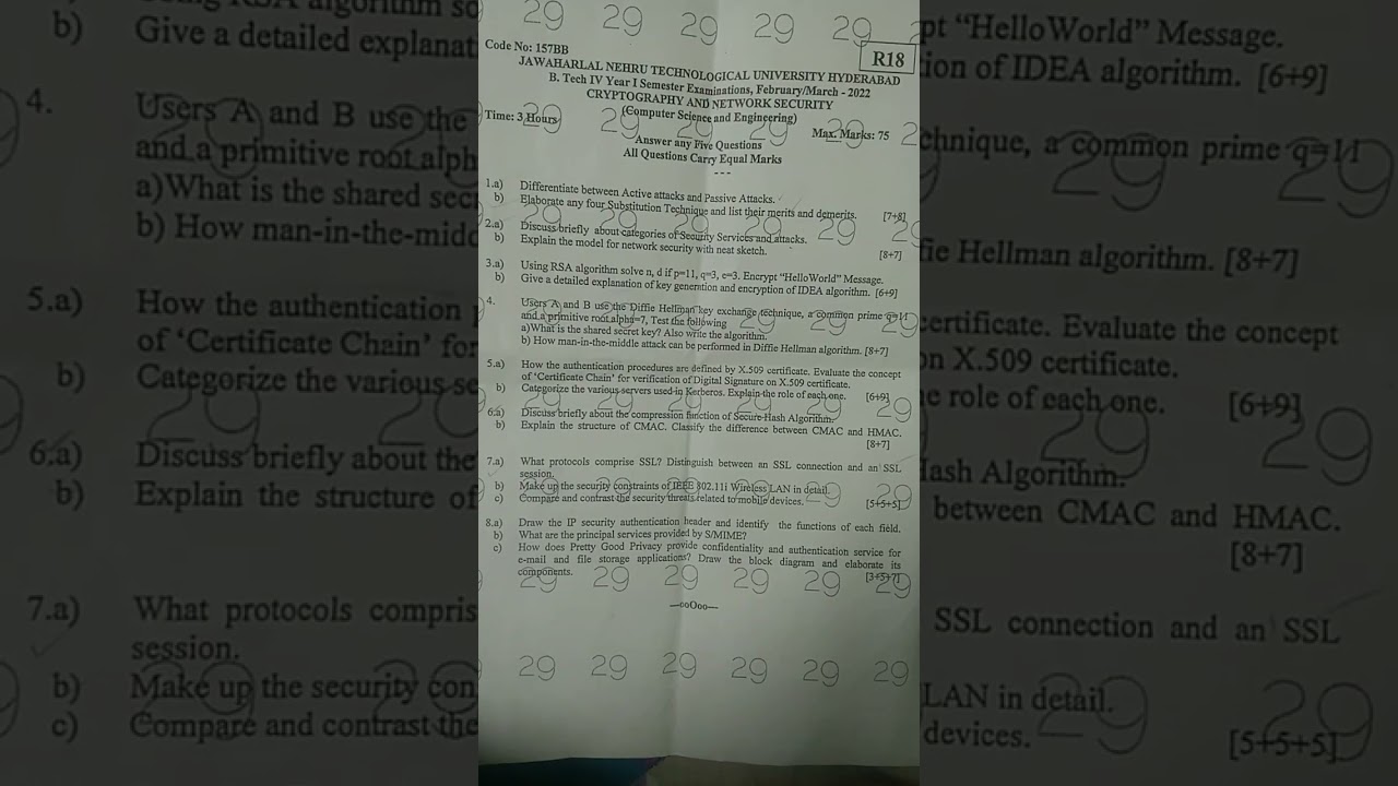 BTech Question Paper: Cryptography and Network Security