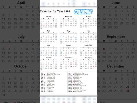 Calendar 1999 #monthsoftheyear