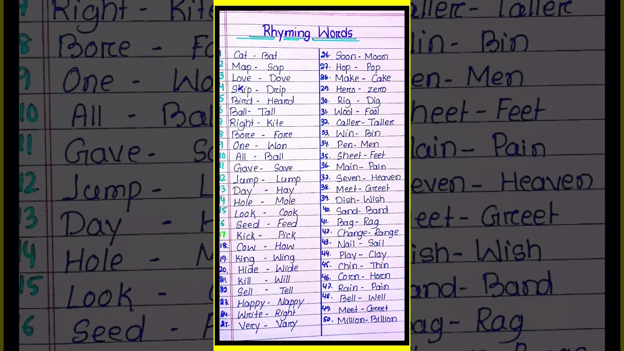 50 Common Rhyming Words in English 🎶 | Boost Your Vocabulary and Grammar Skills