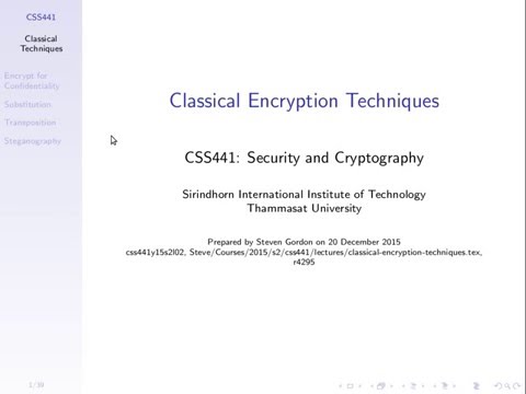 Basics of Encryption (CSS441, L01, Y15)