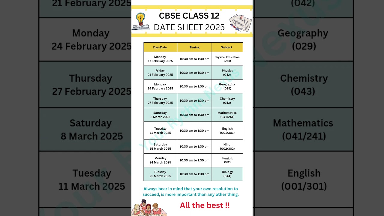 CBSE Class 12 Date Sheet 2025 & Exam Schedule 📅