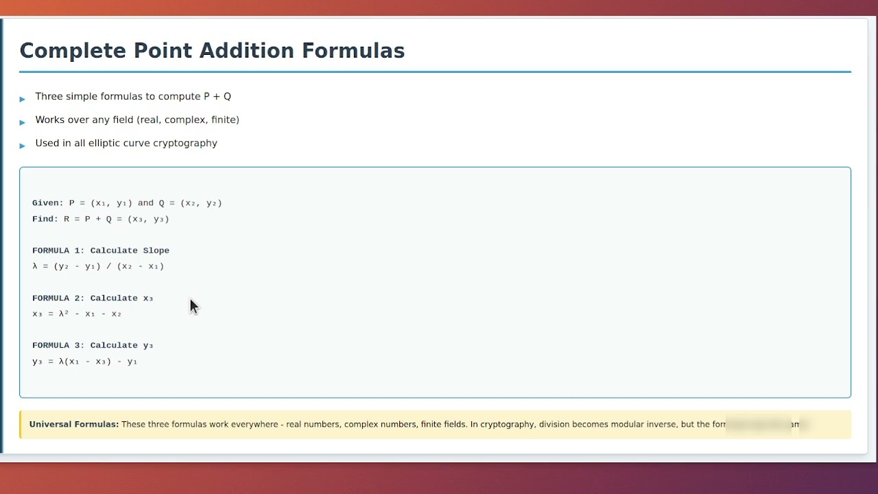 Master Elliptic Curve Point Addition with Step-by-Step Algebraic Derivation 📈