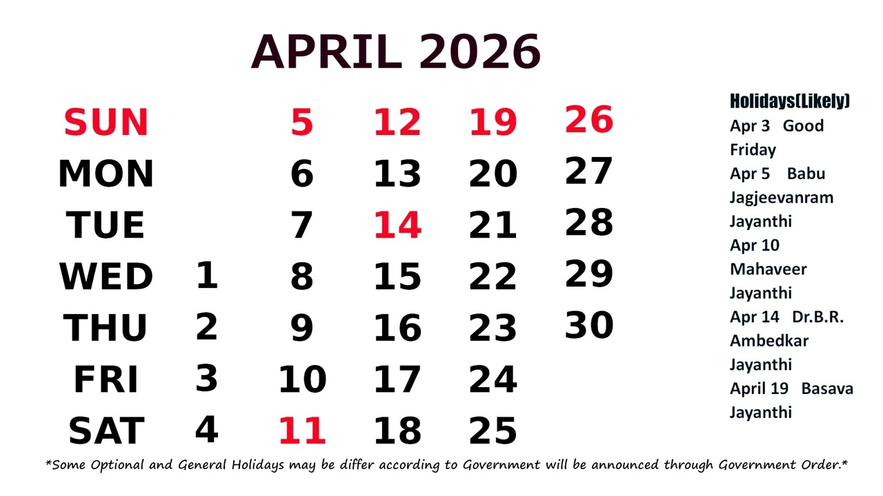 April 2026 Calendar with Holidays 🗓️
