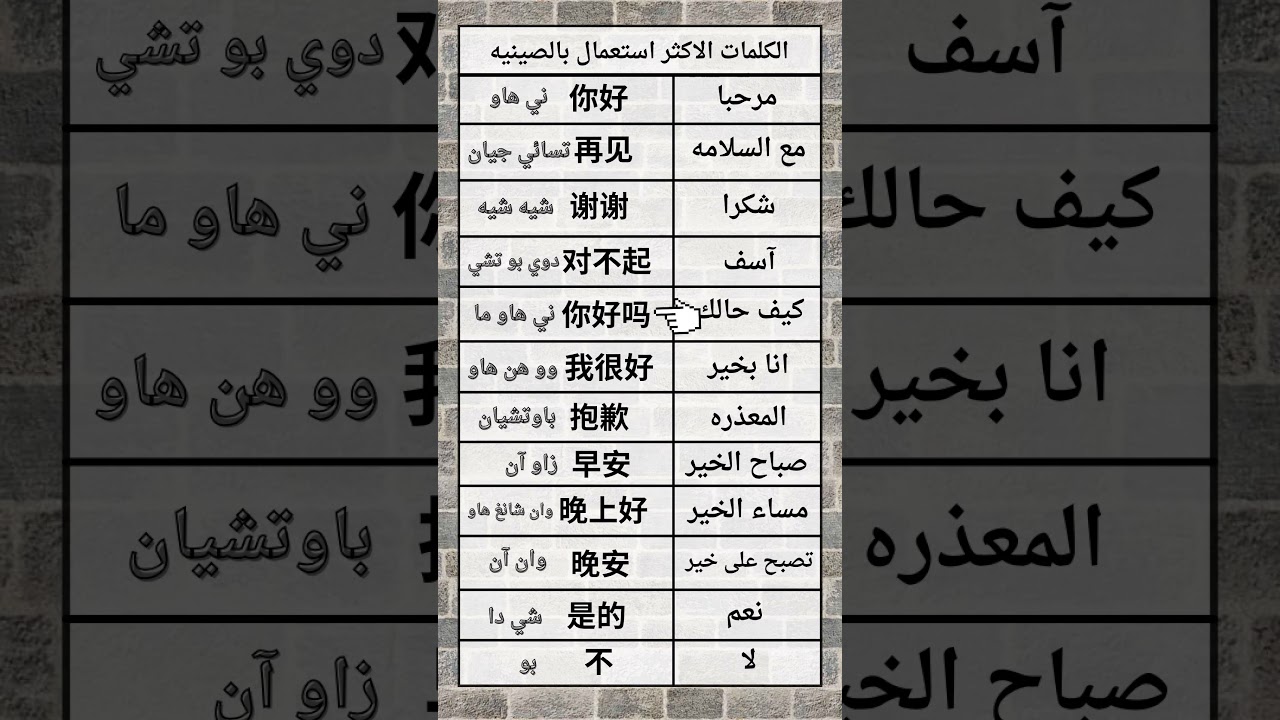 تعلم الكلمات الأساسية باللغة الصينية 🇨🇳