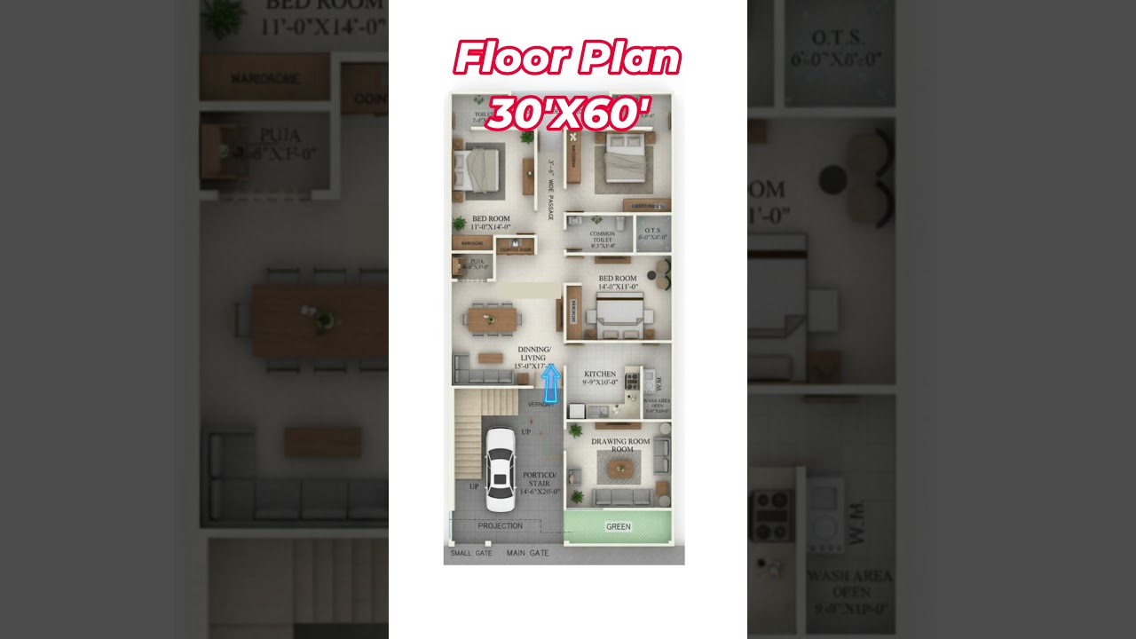 30x60 House & 2BHK Floor Plan π‘