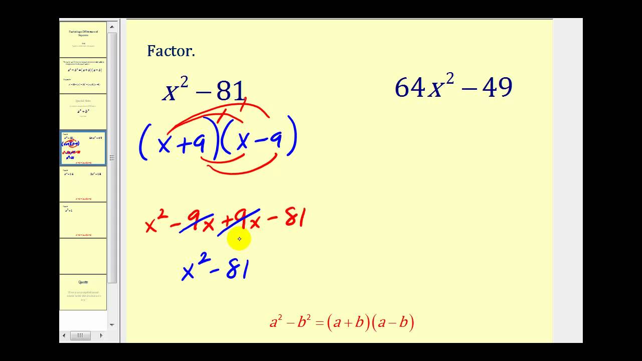 Factoring a Difference of Squares
