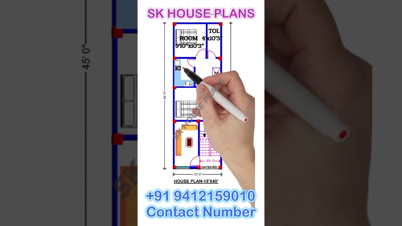 15x45 House Design & 675 SQFT Floor Plan 🏡