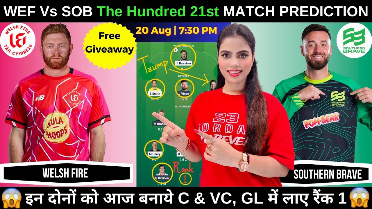 WEF vs SOB Today: Welsh Fire vs Southern Brave | The Hundred 2025