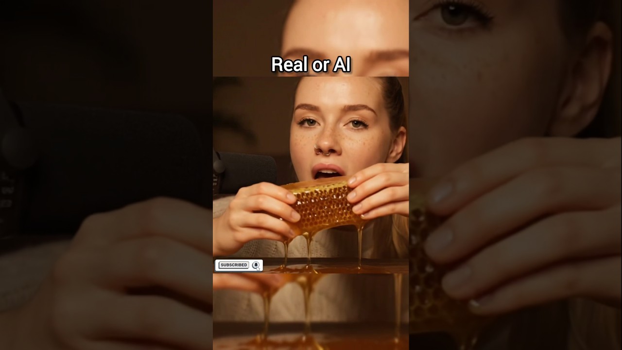 Real or AI? ASMR Honeycomb Eating 🍯 | Luna #shorts