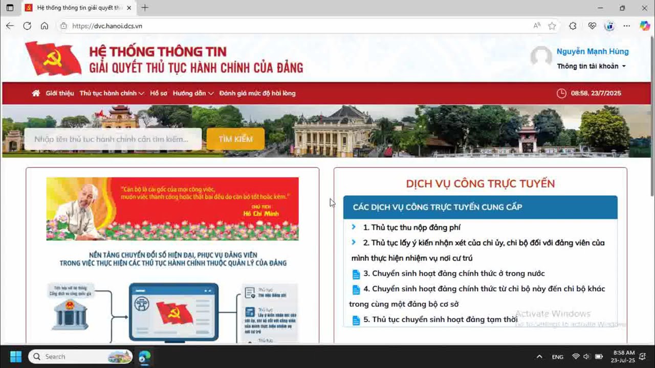 Hướng Dẫn Thanh Toán Đảng Phí Trên DVC.HANOI.DCS.VN 📱
