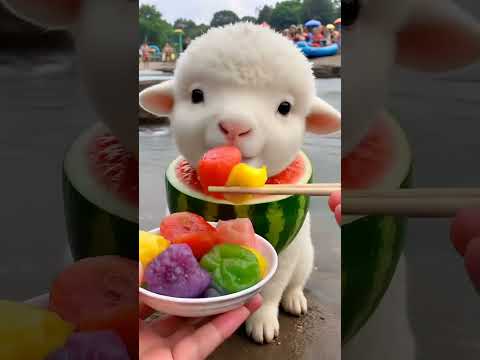 baby sheep AI eating video ~#cute #cuteanimal #trending #ai #animals #sheep #shorts part-3