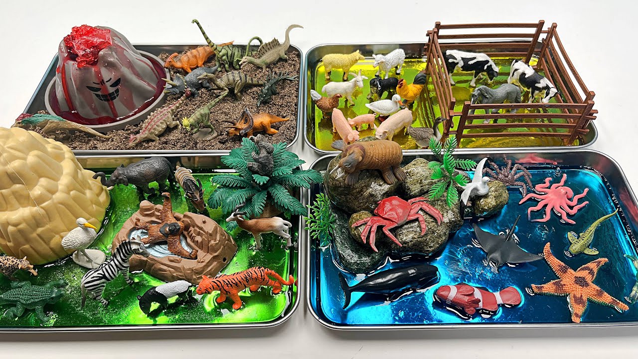 4 Mini World Dioramas: Safari, Dino & Ocean Scenes 🦖