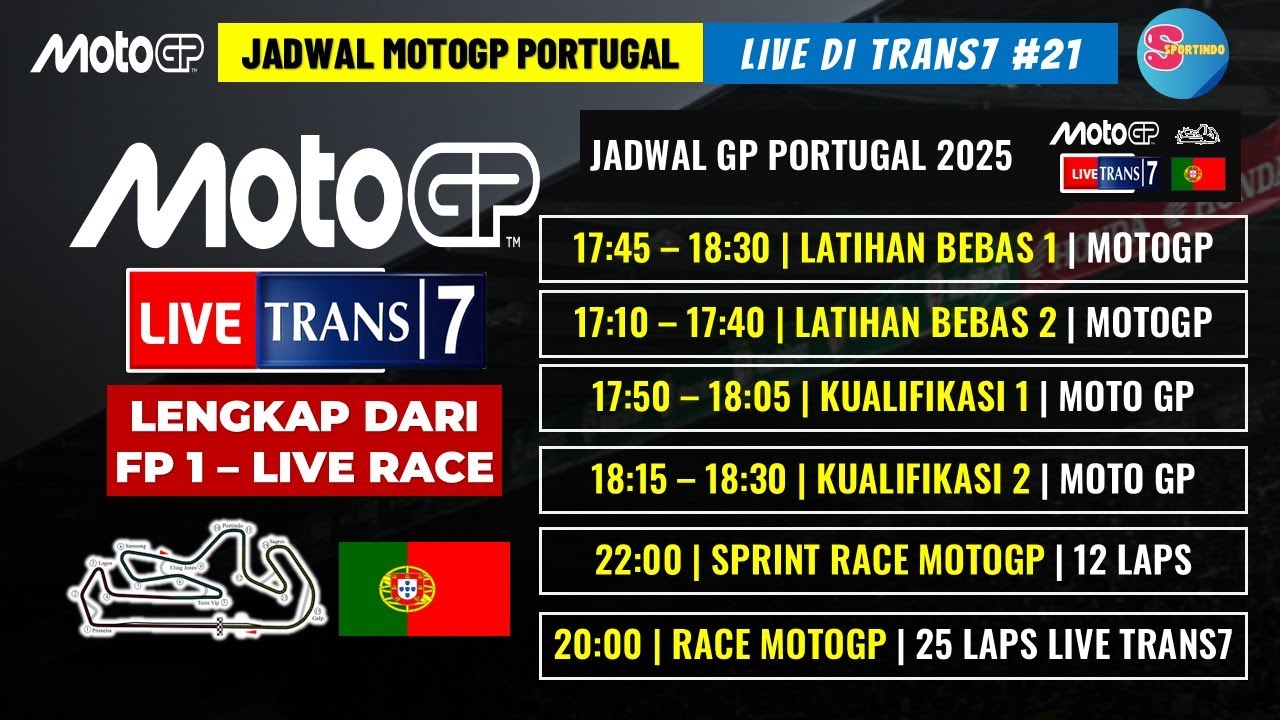 Jadwal Lengkap MotoGP Portugal 2025 Hari Ini: FP1 hingga Race Utama 🏁 | Live di TRANS7 & SPOTV Seri ke-21