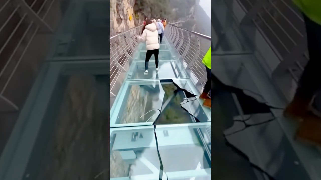 Glass Bridge Cracks Under Feet! 😱 Tourists Step on Shattered Glass #DangerousSpot #ViralFail
