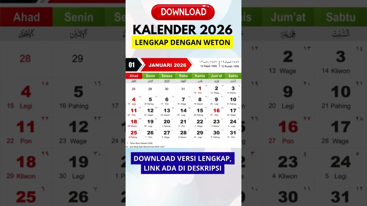 Download Kalender 2026 Lengkap & Praktis π