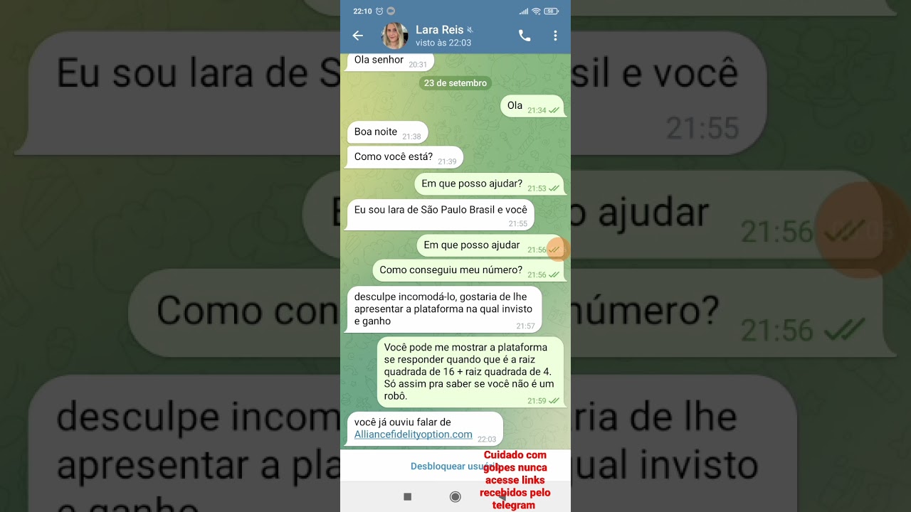 Alerta: Golpe pelo Telegram com AllianceFidelityOption ⚠️