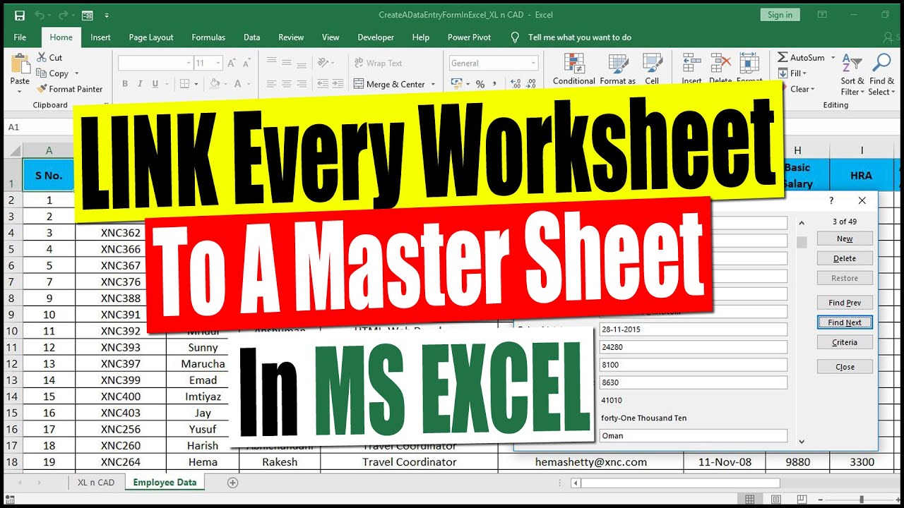 Link All Worksheets to Master Sheet in Excel