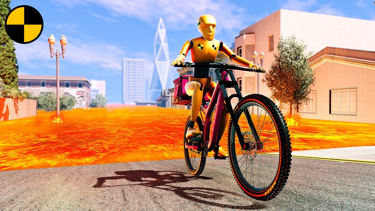 Epic Lava Flood vs Bicycle Challenge in BeamNG.Drive 🌋🚲