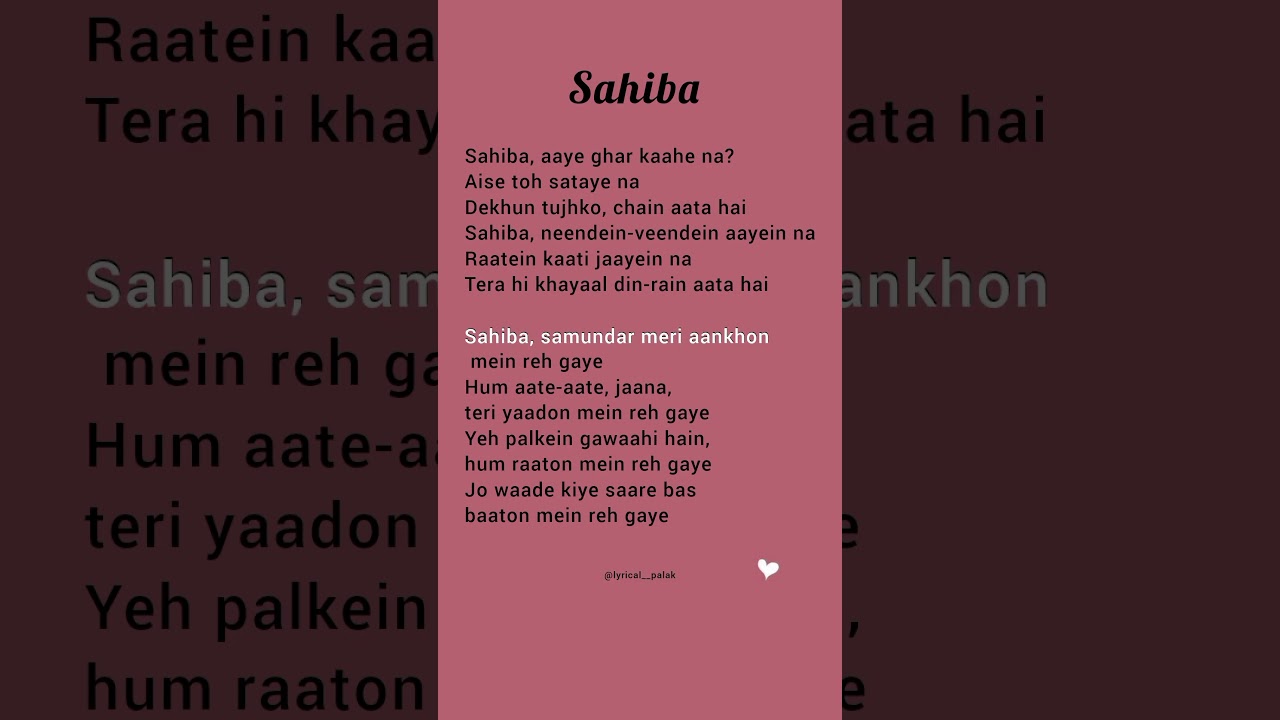 Sahiba Lyrics - Aditya Rikhari | Ankita Chhetri