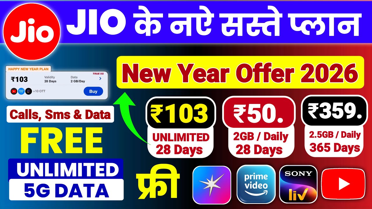 Jio New Year Offer 2026: ₹103 for 28 Days Unlimited 5G 🎉