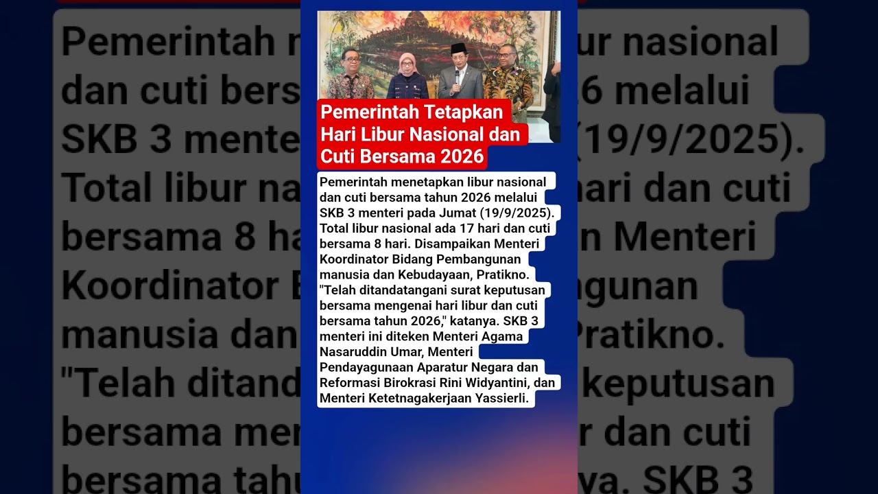Pengumuman Pemerintah tentang Hari Libur Nasional dan Cuti Bersama 2026