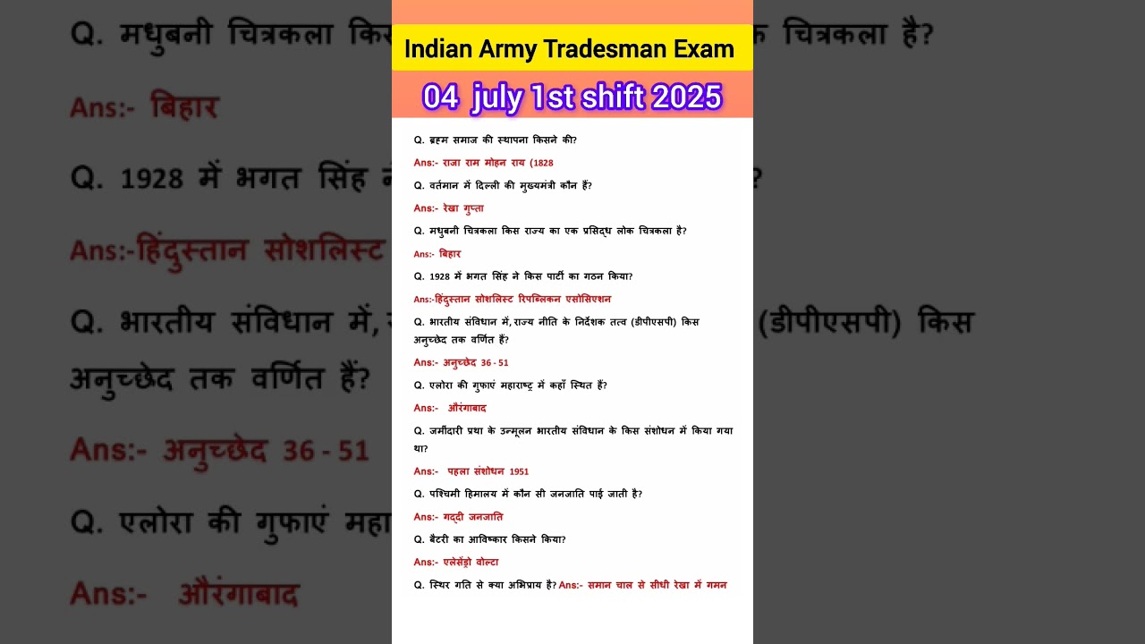 Indian Army Tradesman Exam 2025 - July 4 Shift Analysis