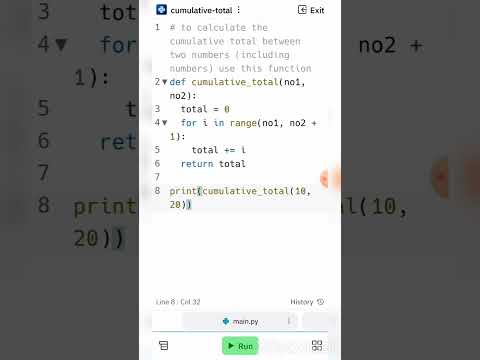 Cumulative total #python #pythonprogramming #pythontutorial #pythonforbeginners #replit #pythonhacks