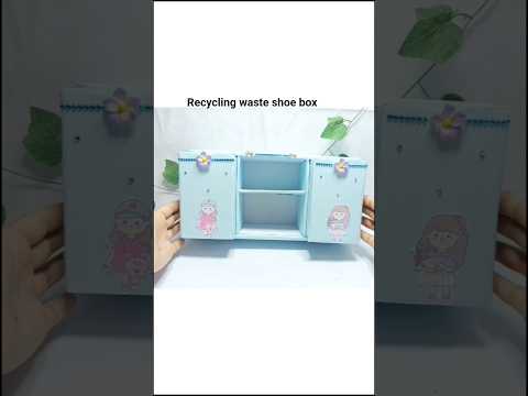 Recycling waste shoe box #diy #organizer #deskorganizer #shoebox