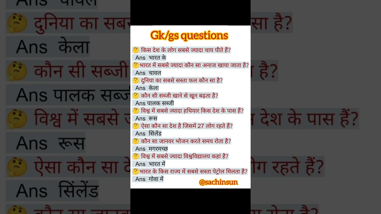 Important GK/GS Questions for All Exams 📝