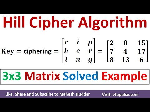 2. Hill Cipher Solved Example 3x3 Key Matrix | Hill Cipher Encryption and Decryption Mahesh Huddar