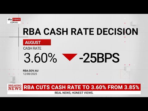 RBA cuts cash rate by 0.25 per cent to 3.60 per cent
