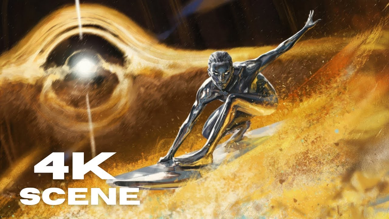 Silver Surfer Pursues Fantastic Four | 4K Scene