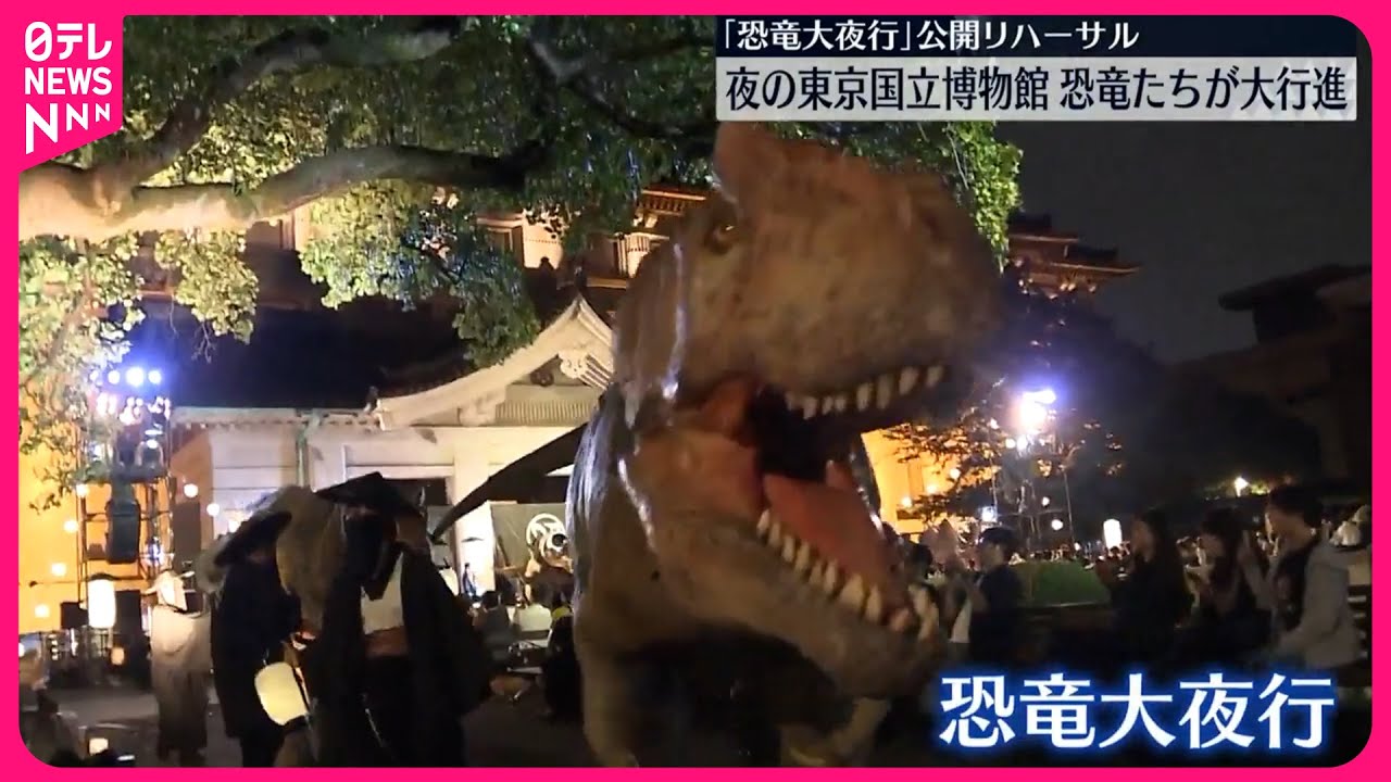 恐竜大夜行リハーサル🎉夜の上野博物館を恐竜たちが大行進！